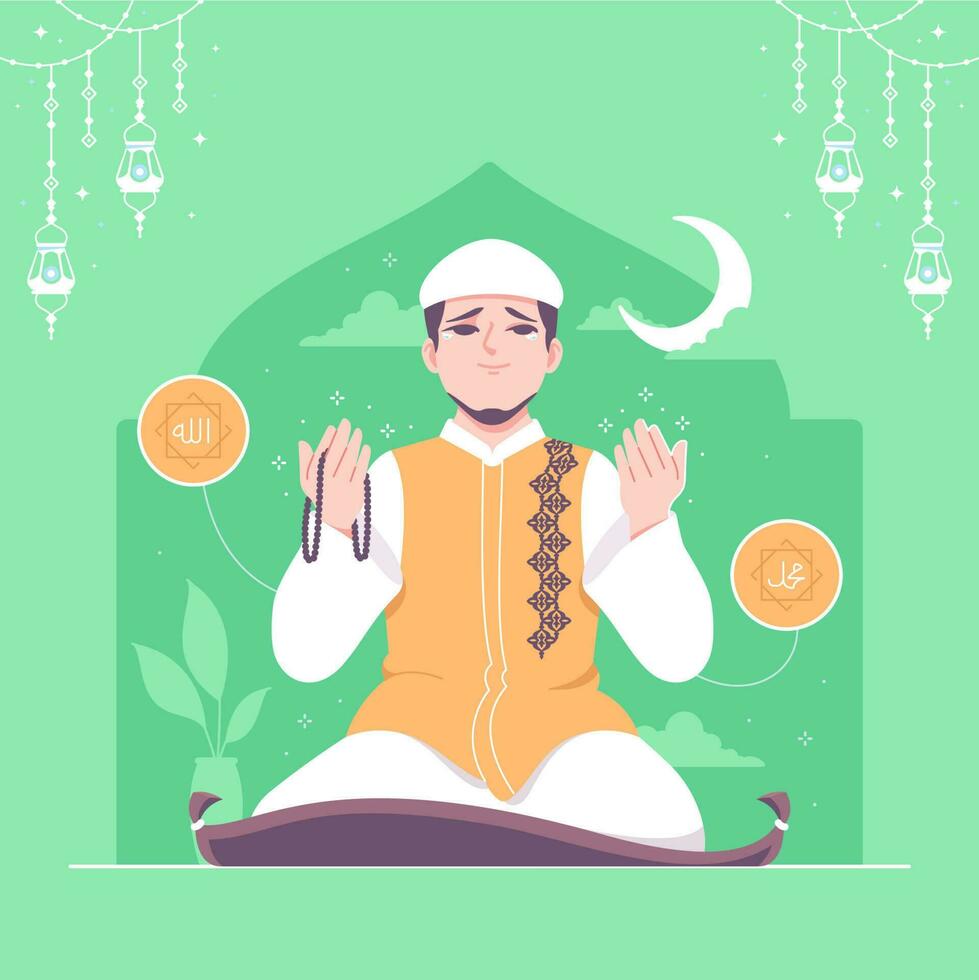 natt bön tahajjud dua islamic illustration bakgrund vektor