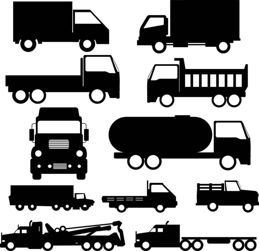 uppsättning av differents lastbil ikoner, silhuett vektor illustration