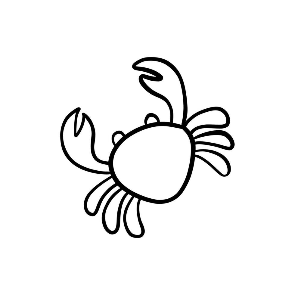 krabba karaktär leende med stora klor på vitt. vektor