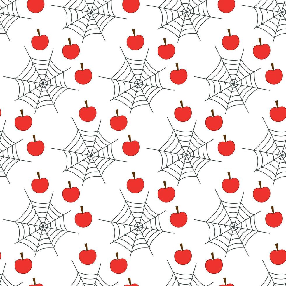 Halloween Vektor Muster von Spinnweben und rot Äpfel isoliert auf Weiß Hintergrund. eben Design