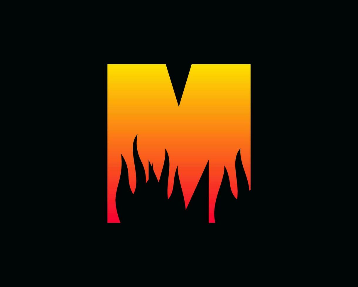 m Brief Flamme Logo Design Feuer Illustration vektor