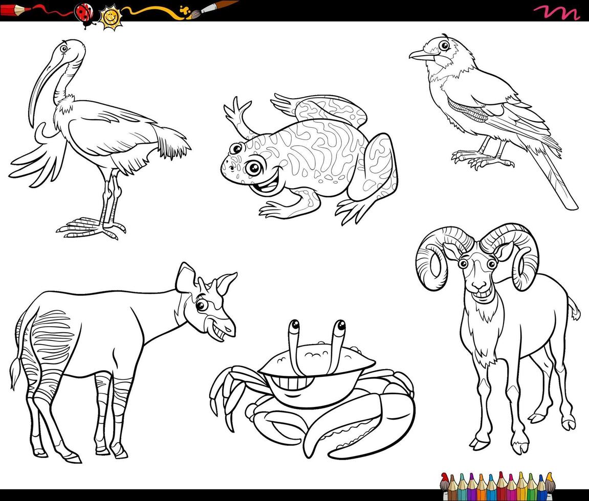 Cartoon Tiere Zeichen Set Malbuch Seite vektor