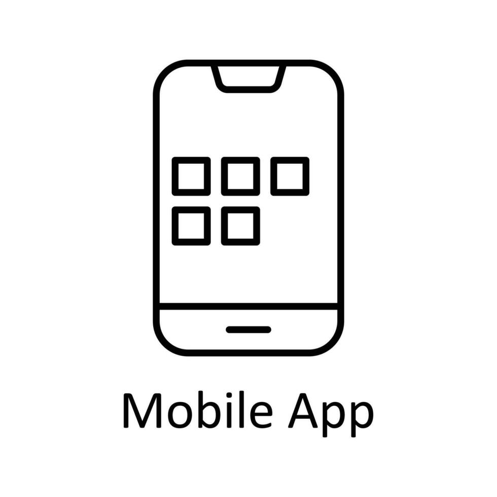 mobil app vektor översikt ikoner. enkel stock illustration stock