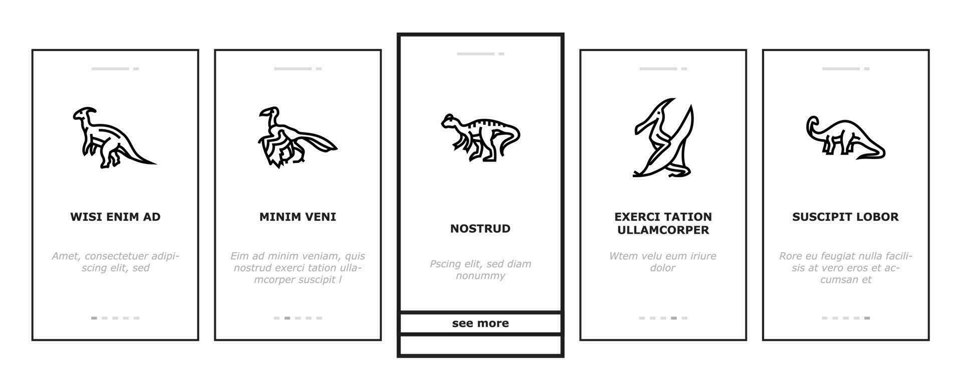 Dinosaurier Dino Tier süß Onboarding Symbole einstellen Vektor