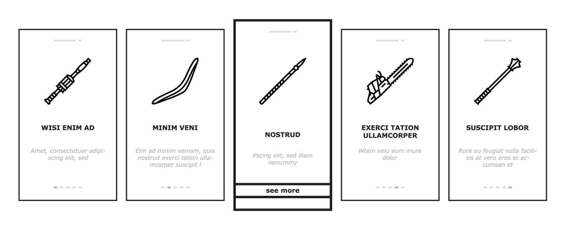 Waffe Gewehr Spiel Messer Krieg Onboarding Symbole einstellen Vektor