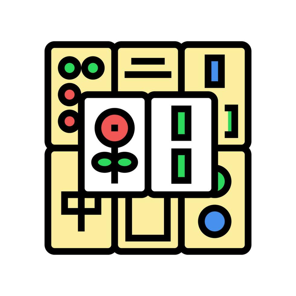 Mahjong Fliesen Tafel Tabelle Farbe Symbol Vektor Illustration