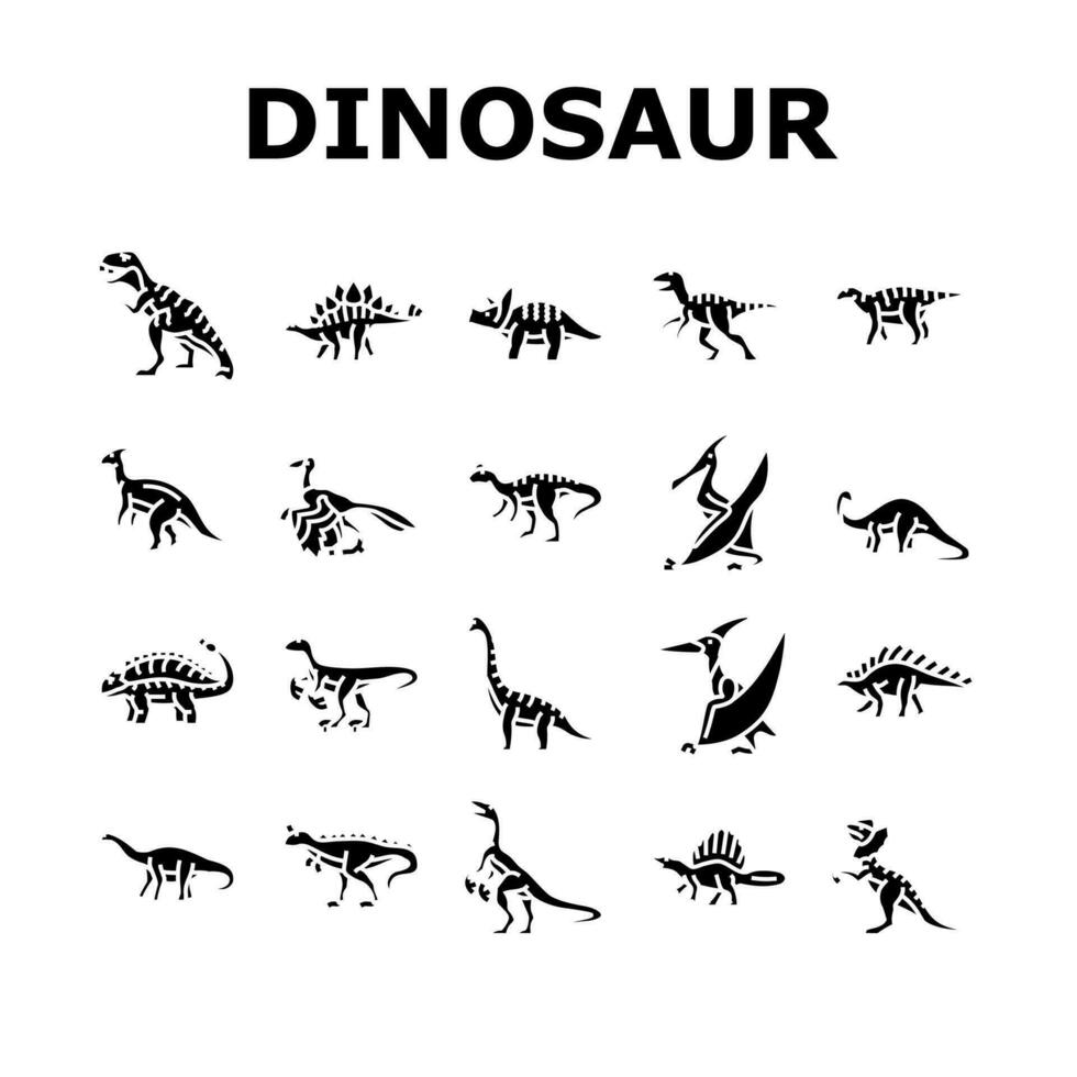 dinosaurie dino djur- söt ikoner uppsättning vektor