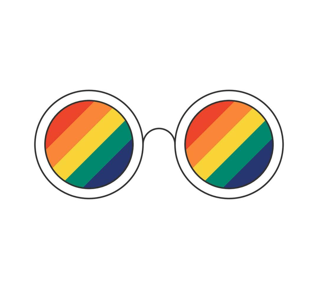 retro groovig gerahmt durch Regenbogen Sonnenbrille. Jahrgang Hippie funky Karikatur runden Brille. Hippie Stil modisch y2k psychedelisch Vektor isoliert eps Illustration