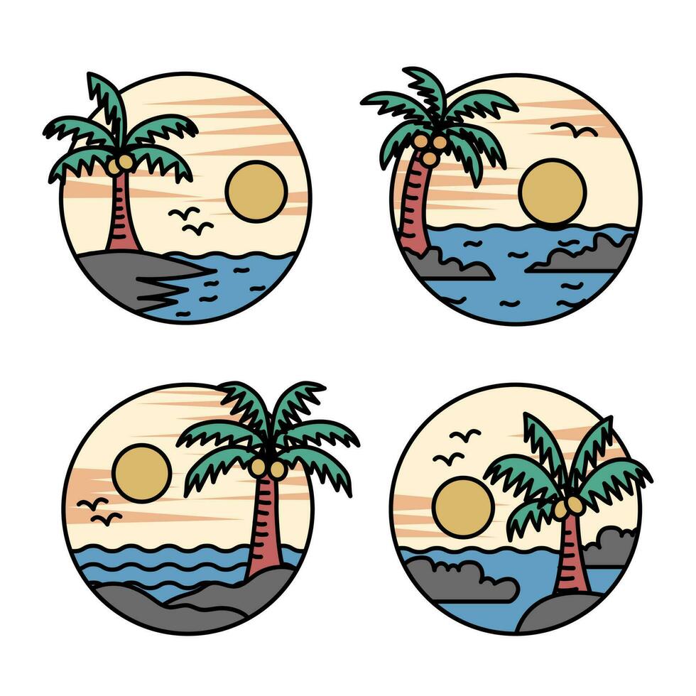 Vektor Logo Illustration einfach süß und modern von Natur Strand und Berg im das gestalten von ein Kreis