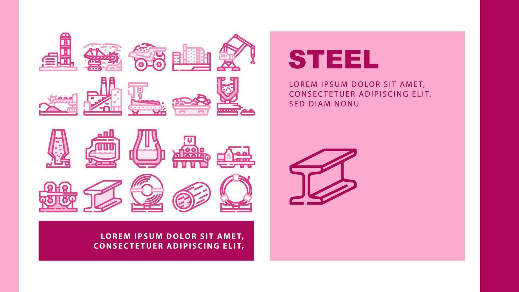 stål produktion industri metall ikoner uppsättning vektor