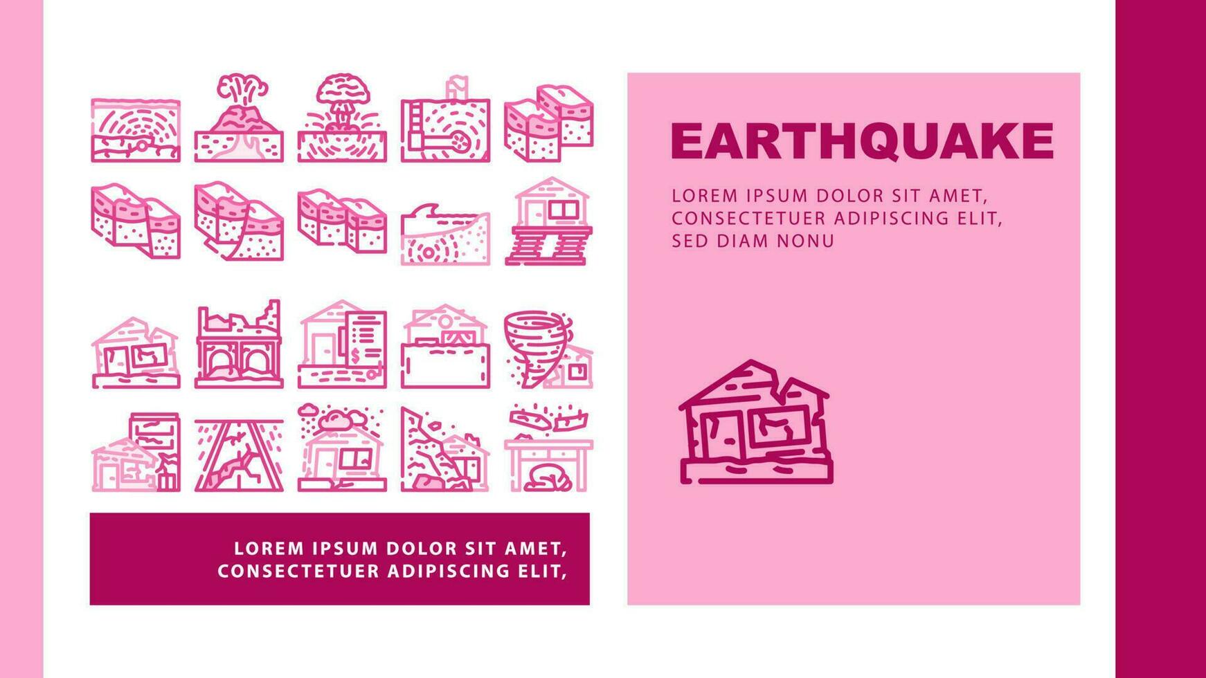 jordbävning skada förstörelse ikoner uppsättning vektor