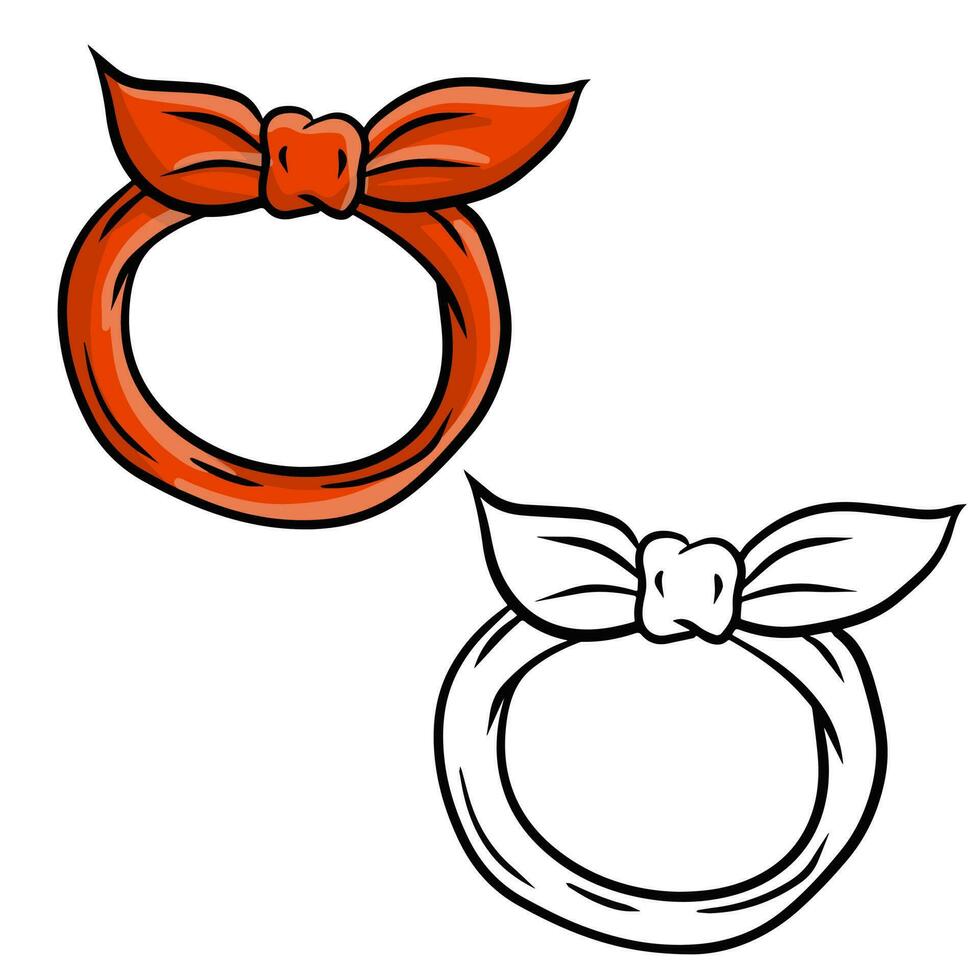 rot Kopftuch zum Kopf und Nacken. modisch Frauen Zubehörteil. rot Band mit Knoten. Element von modern Kleidung. gezeichnet Karikatur Illustration vektor