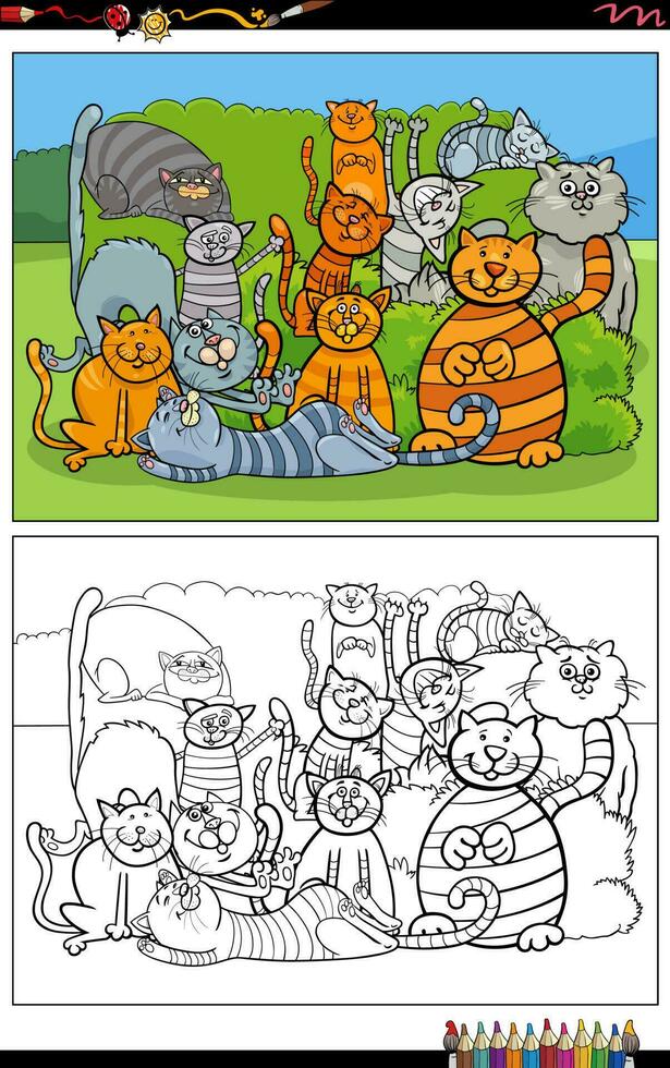 Karikatur Katzen und Kätzchen Zeichen Gruppe Färbung Seite vektor