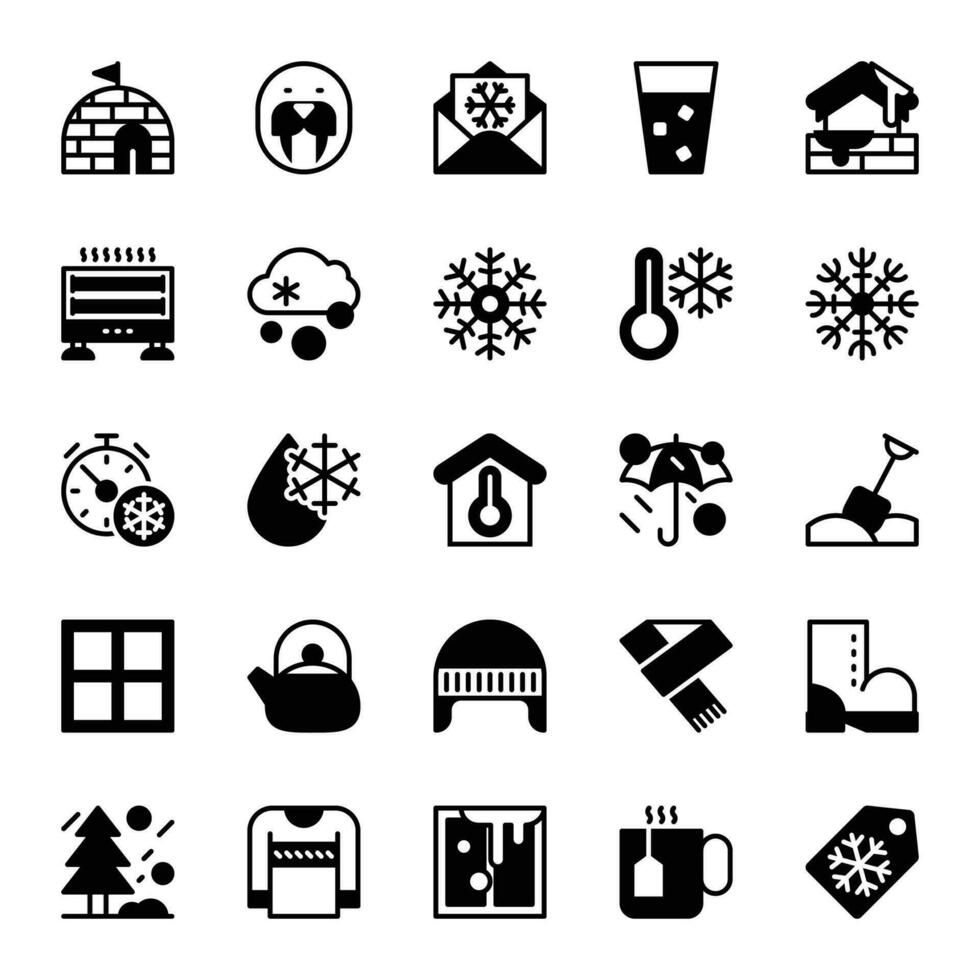 glyf ikoner för vinter- säsong. vektor