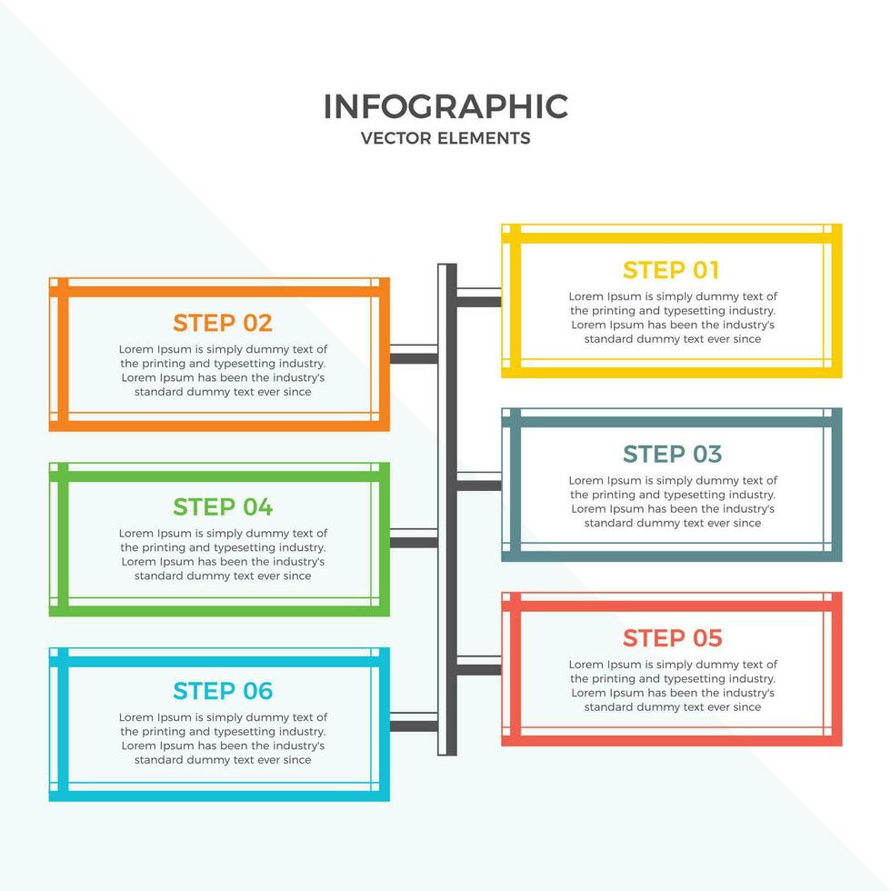 6 steg företag infographics mall. element för infografik. modern färgrik infographic steg. presentation och Diagram vektor