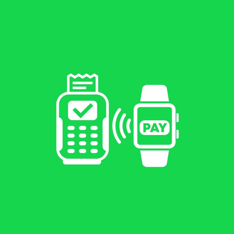 kontaktlös betalning med pos terminal och smart klocka, vektor