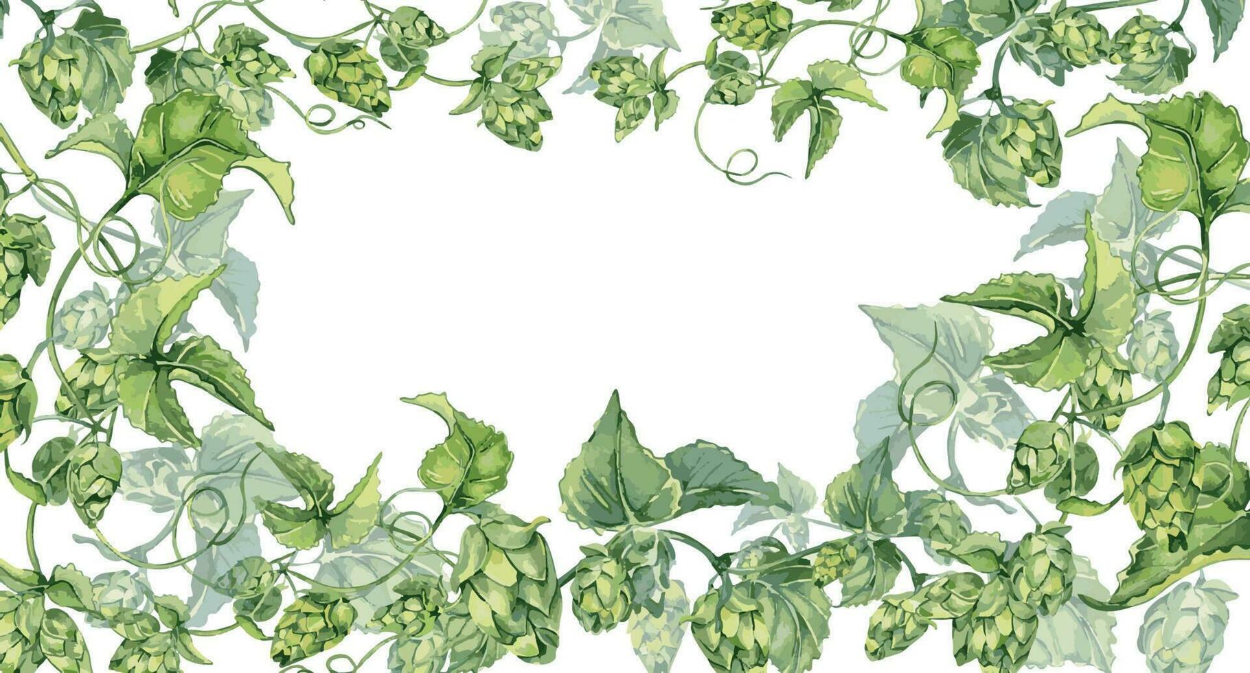 Rahmen von hop Ranke, Pflanze Humulus Aquarell Illustration isoliert auf Weiß Hintergrund. vektor
