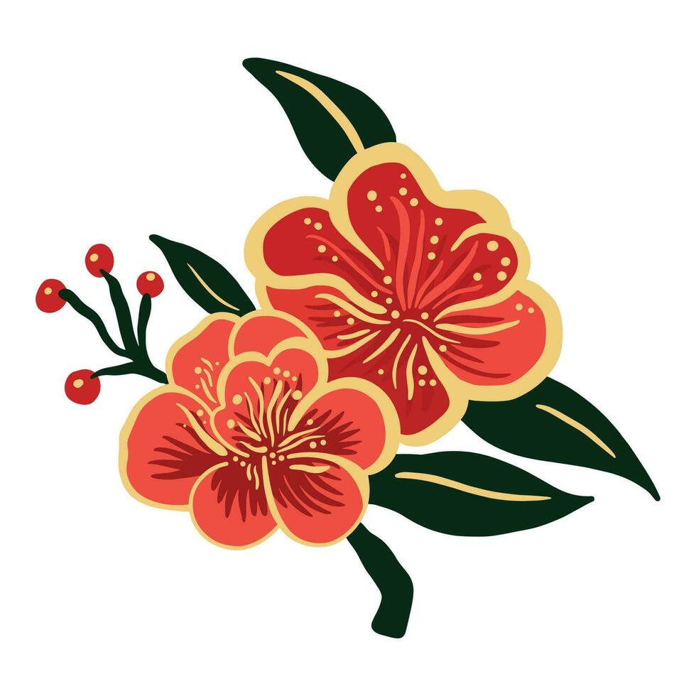 kinesisk ny år blomma. asiatisk stil pion blomma. enkel hand dragen platt stil vektor illustration isolerat på vit bakgrund. dekorativ element för orientalisk design