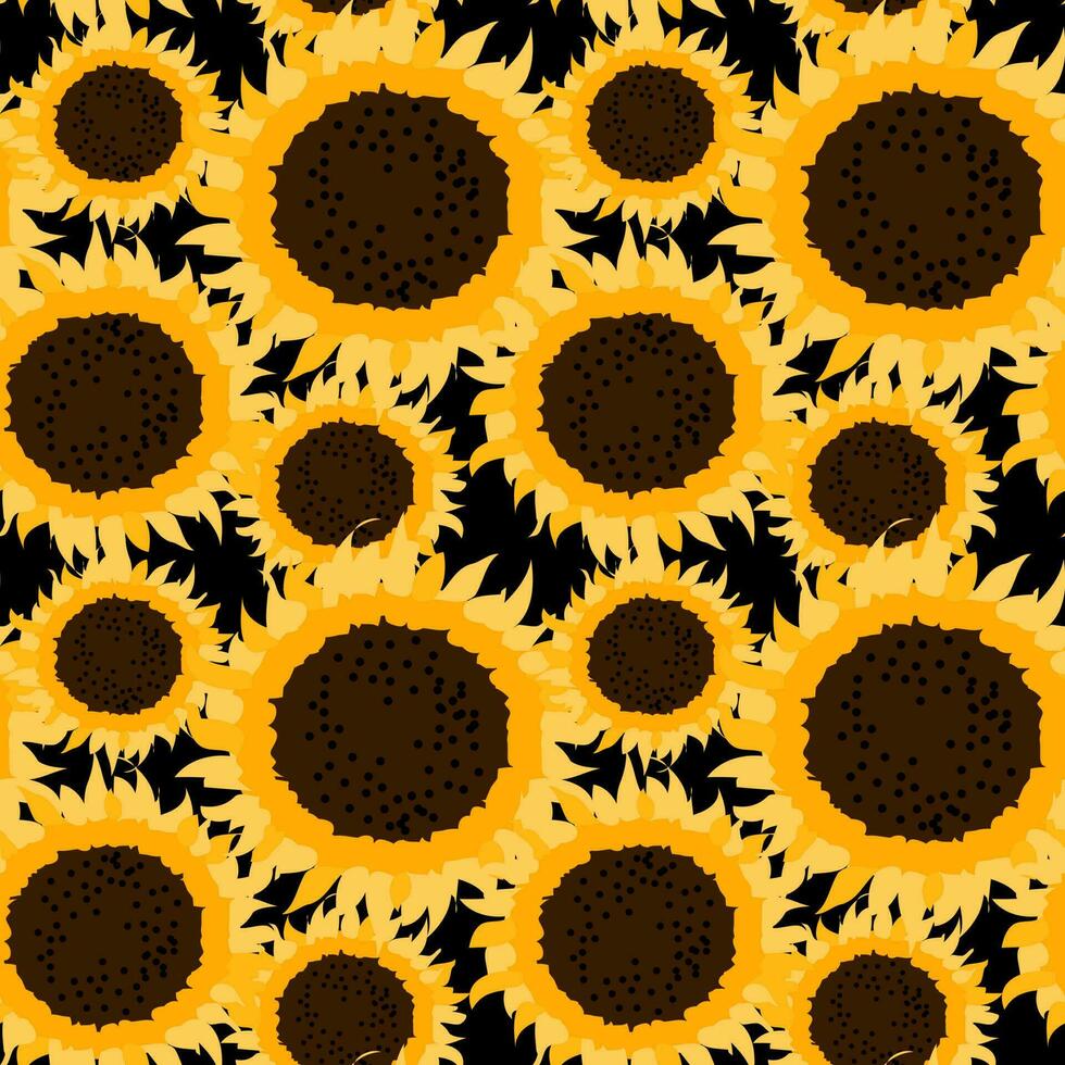 sömlös mönster, solros blommor på en mörk bakgrund. bakgrund, textil, tapet, vektor