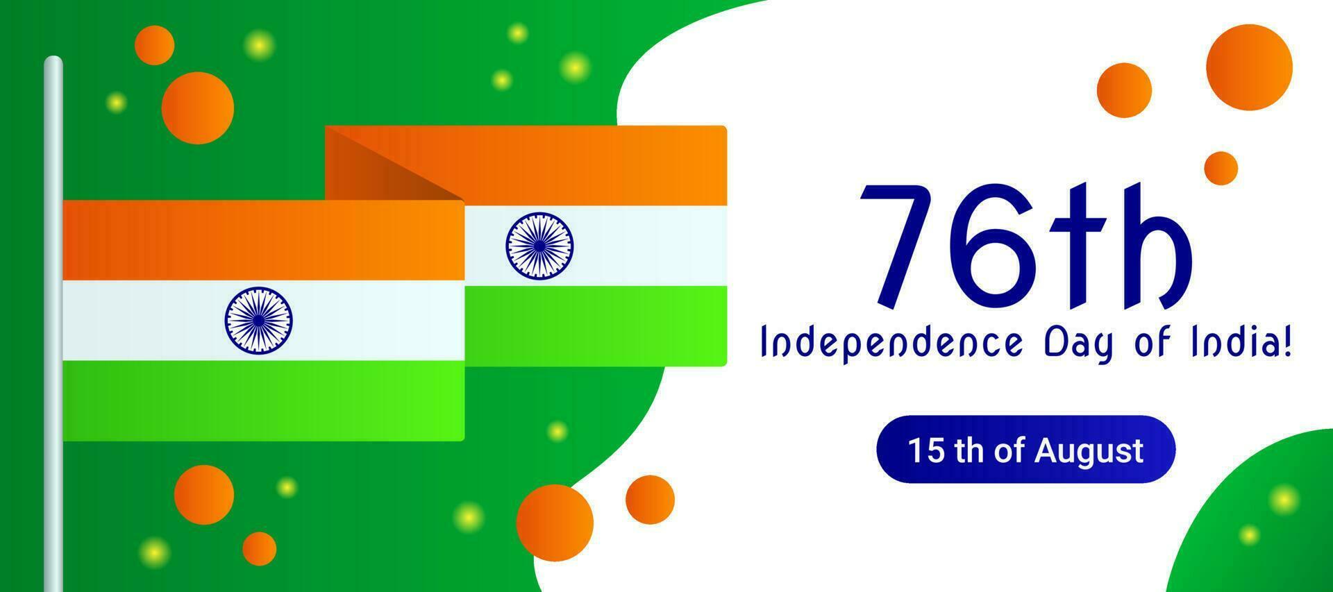 indisch 76 .. Jahrestag von Unabhängigkeit, Unabhängigkeit Tag von Indien Tag, 15 .. August Urlaub Banner, Gruß, Einladung mit National Symbole. vektor