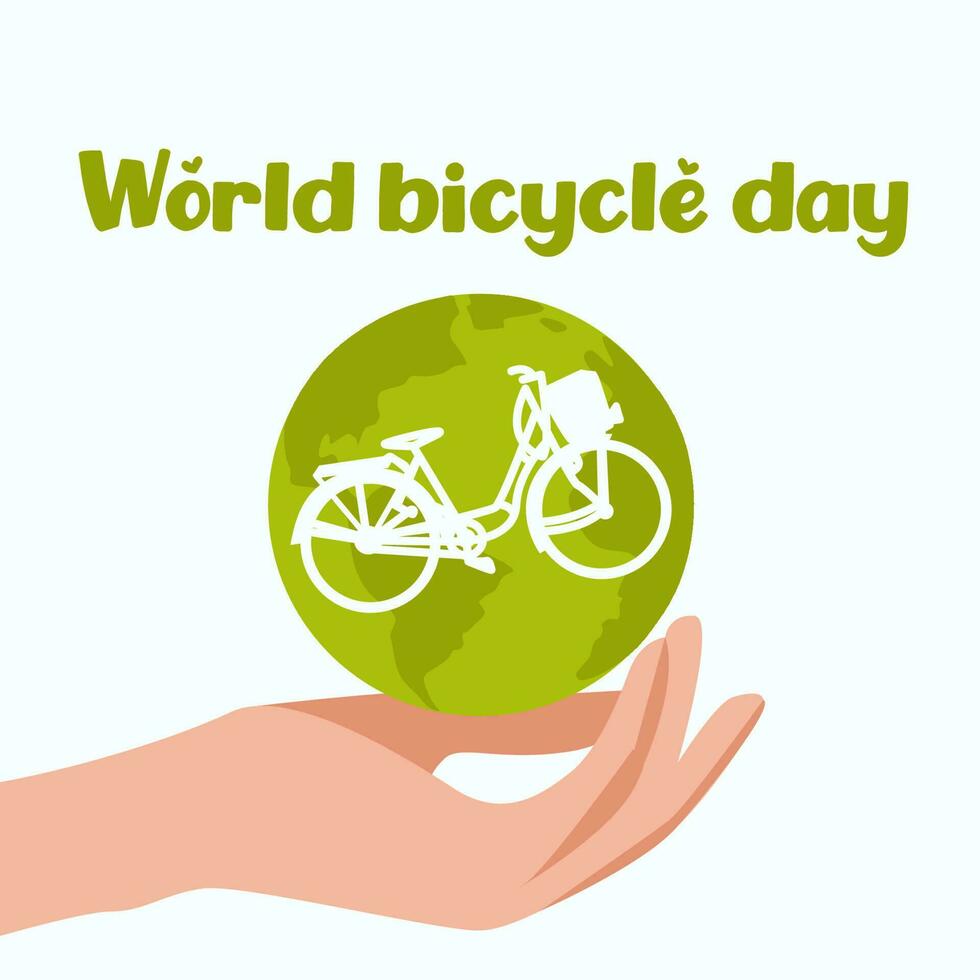 Welt Fahrrad Tag Poster mit Grün Fahrrad Silhouette Vektor. Grün Fahrrad Symbol Vektor. Fahrrad Silhouette isoliert auf ein Grün Hintergrund. Fahrrad Tag Poster, Juni 3. wichtig Tag vektor