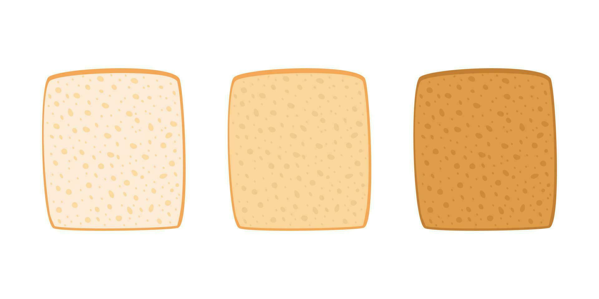rostat bröd bröd skära skiva från vete uppsättning. rostat bit bageri mat. skivor av rostat bröd bröd med varierande grader av skålar. fyrkant limpa, vit bröd. vektor illustration