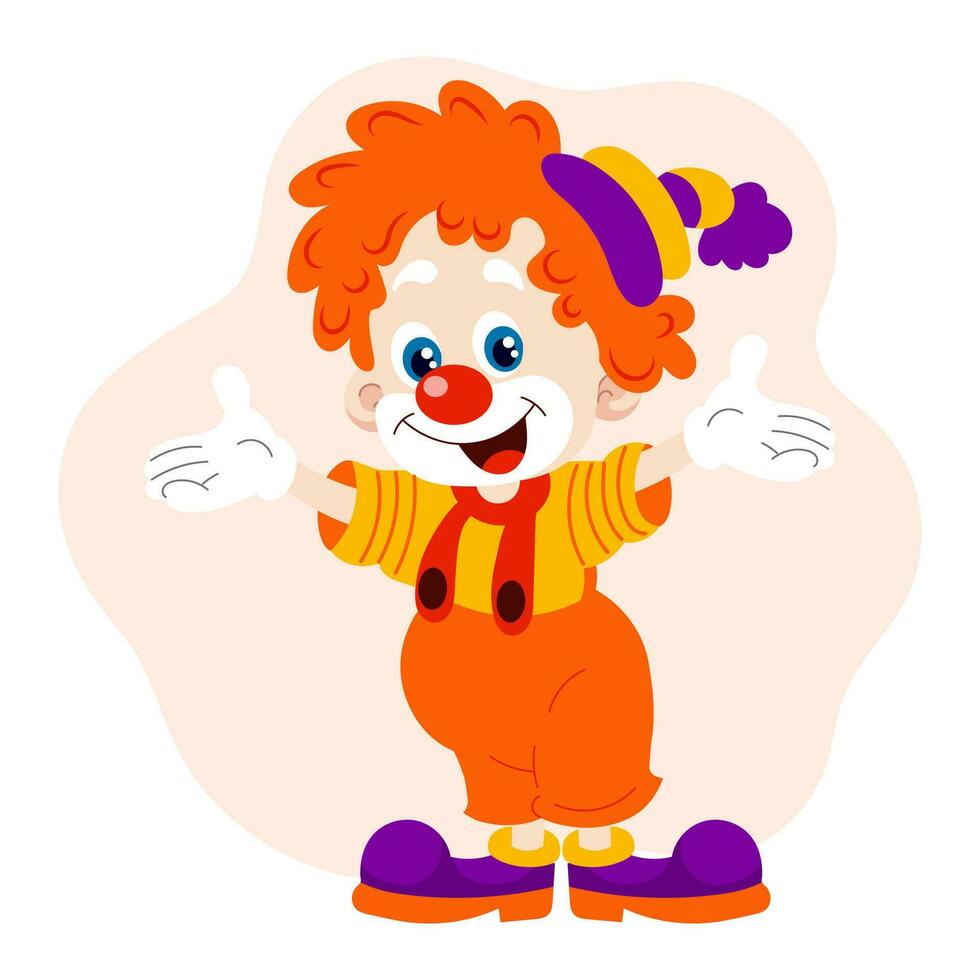 süß komisch Karikatur Clown. Kinder- Karte, drucken, bunt Illustration, Vektor