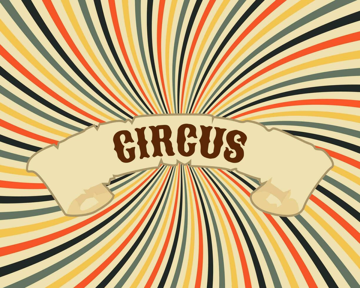 bunt Zirkus Poster auf gestreift Regenbogen Hintergrund mit Strahlen. bunt Illustration, Banner, Flyer, Vektor