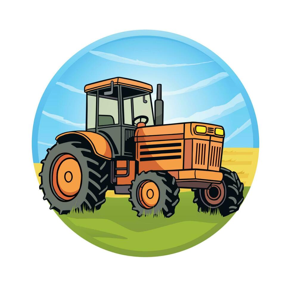 Illustration von ein Traktor im landwirtschaftlich Feld, Bauern sind Arbeiten im Landwirtschaft Land. vektor