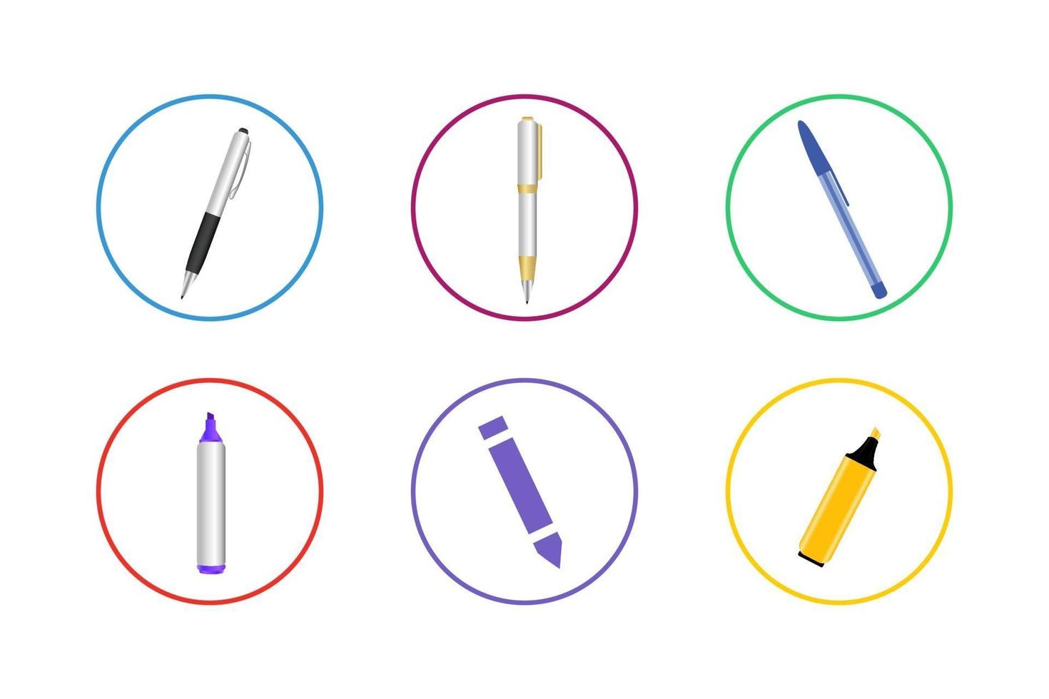 färgglada penna ikonuppsättning vektor