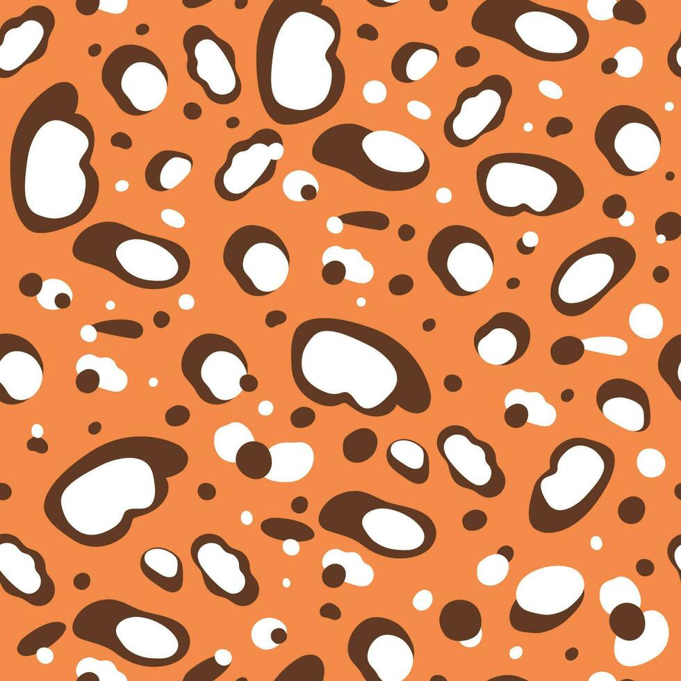 leopard hud sömlös mönster. tecknad serie jaguar fläckar skriva ut design. hand dragen leopard skriva ut. vild orange vektor illustration. grafisk leopard former mönster textur bakgrund.
