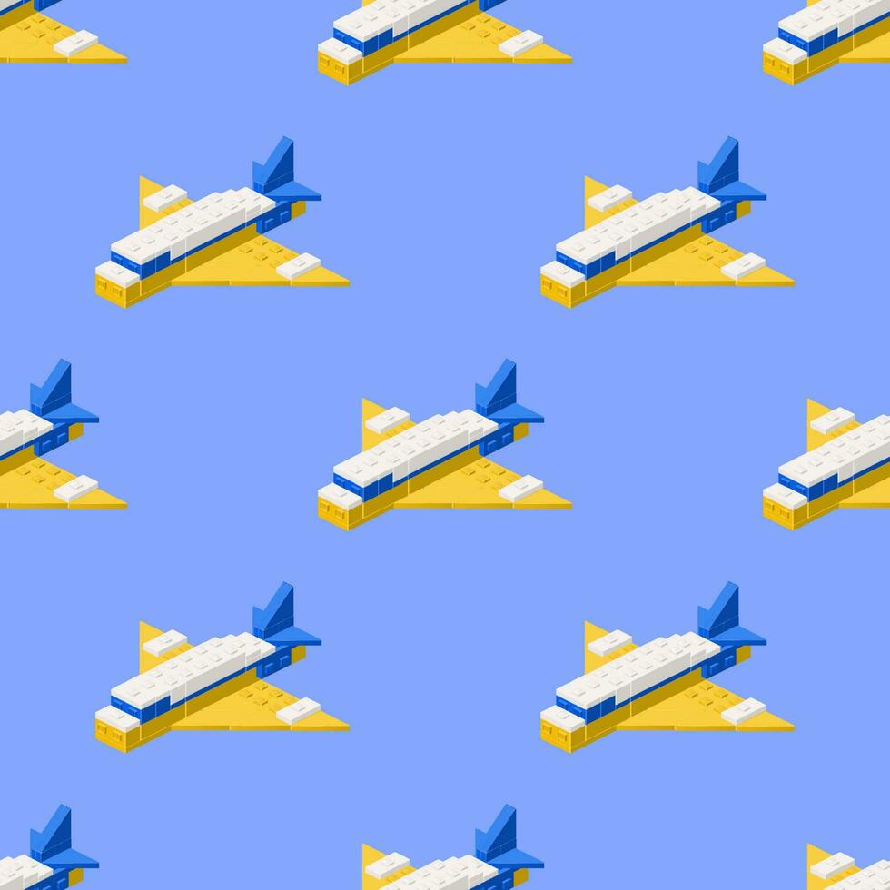 ein Muster von Flugzeuge gebaut von Plastik Blöcke im isometrisch Stil zum drucken und Design. Vektor Illustration.