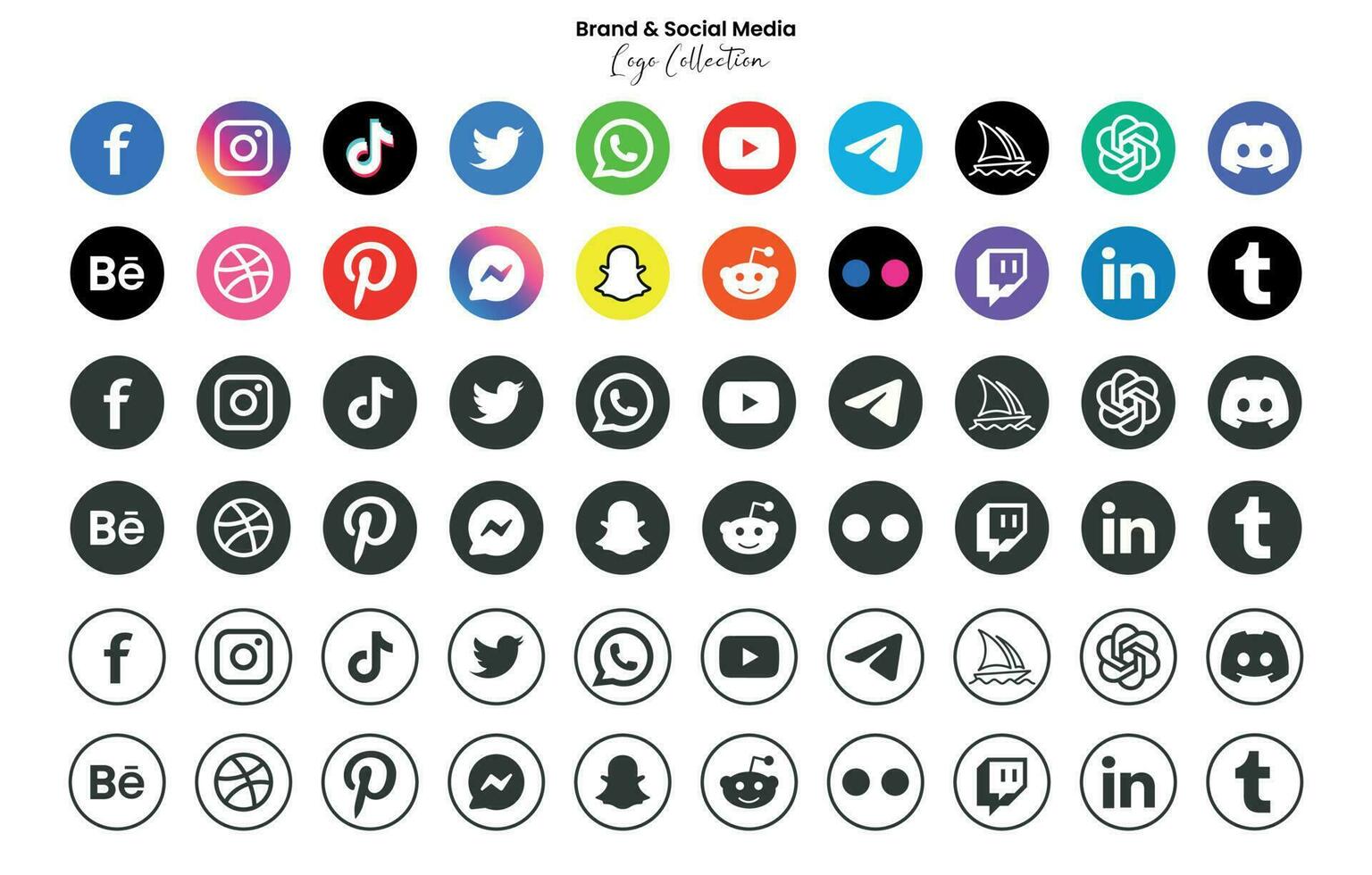 populär social nätverk symboler, social media logotyp ikoner samling, Instagram, Facebook, Twitter, Youtube, chatgpt, midjourney, oenighet och etc. social media ikoner vektor