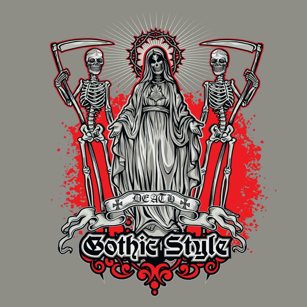 gotisk skylt med skelett, grunge vintage design t-shirts vektor