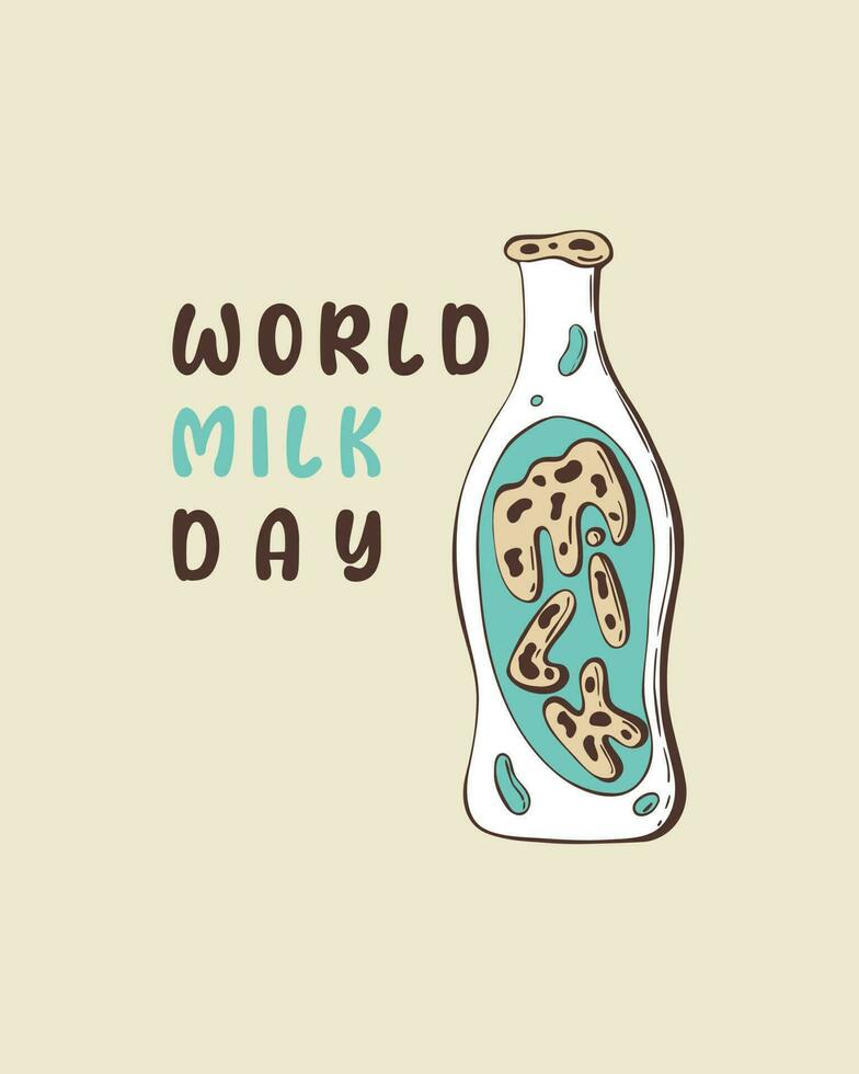 Welt Milch Tag Banner mit Gekritzel Flasche, Hand gezeichnet. vektor