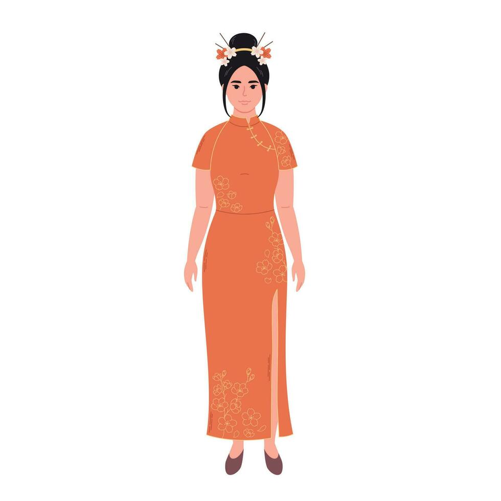 Chinesisch Frau im traditionell Kleidung. asiatisch Kultur, ethnische Zugehörigkeit vektor