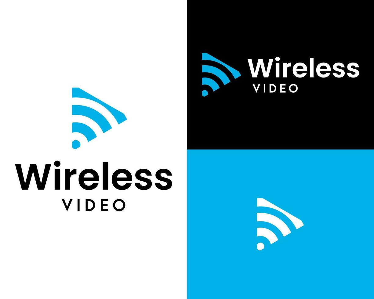en blå och svart logotyp för trådlös video vektor