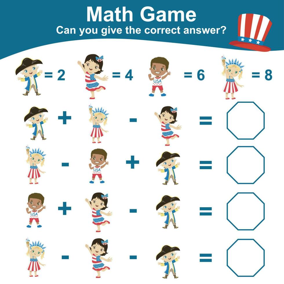 mathematisch Zählen Arbeitsblatt. Mathematik Aktivität, Anzahl und schreiben das antworten. lehrreich druckbar Mathematik Arbeitsblatt zum Kinder. Vektor Datei.