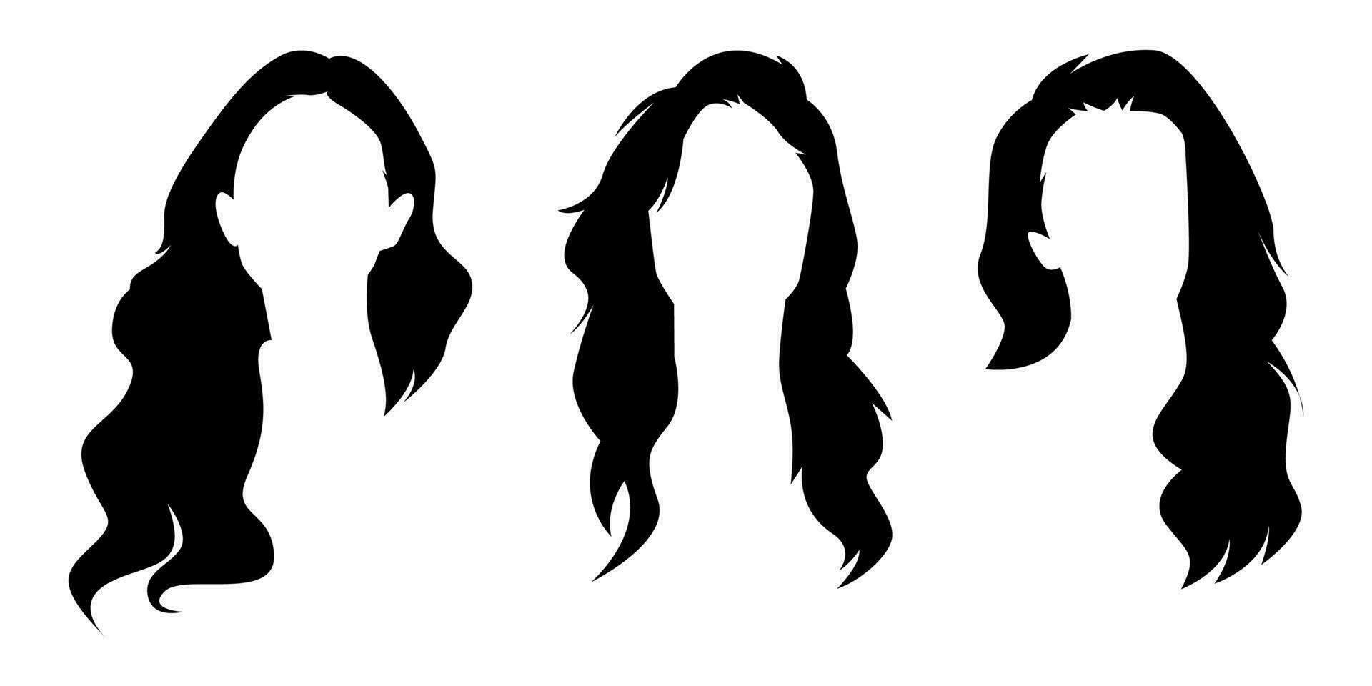 einstellen Silhouette von weiblich lange Frisur. Vektor Illustration.