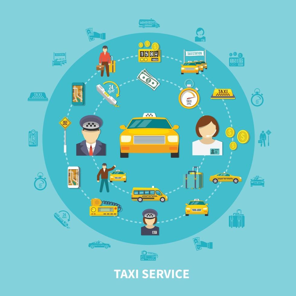 taxi ikoner rund sammansättning vektor