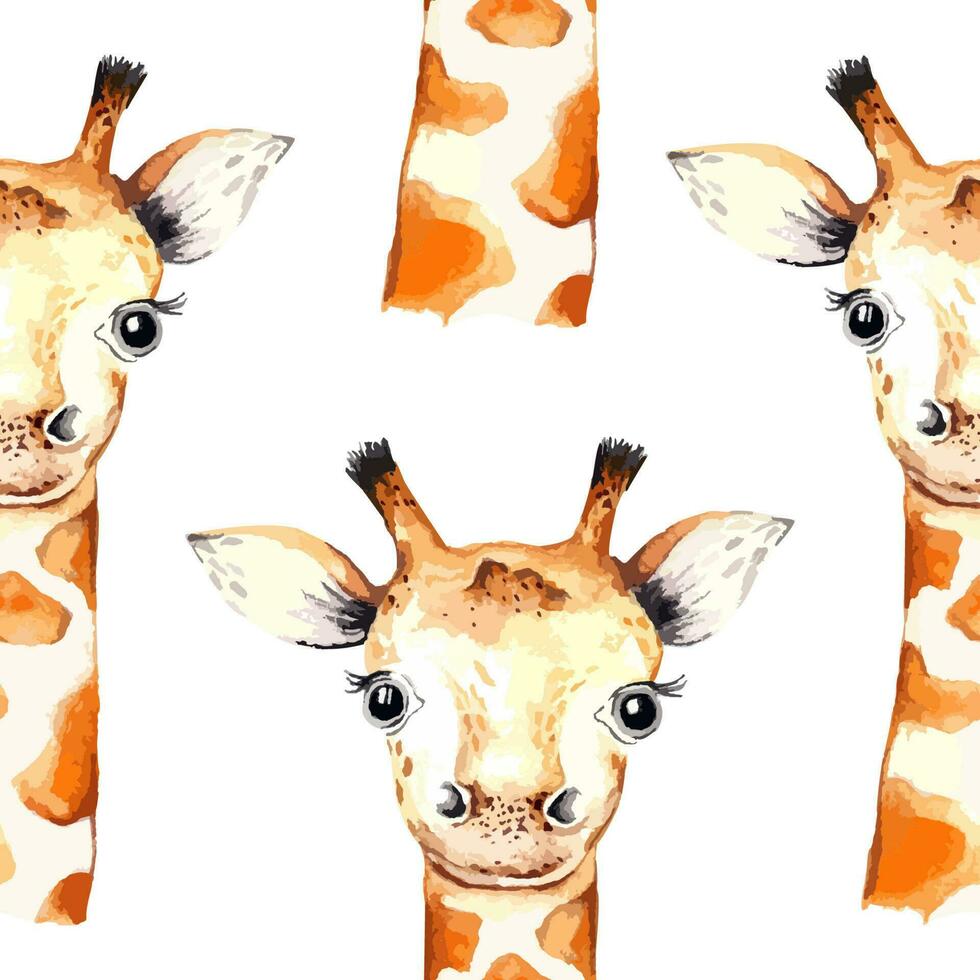 skön vattenfärg sömlös mönster giraff isolerat på vit bakgrund. vektor vild djur illustration för barn rum tapet.