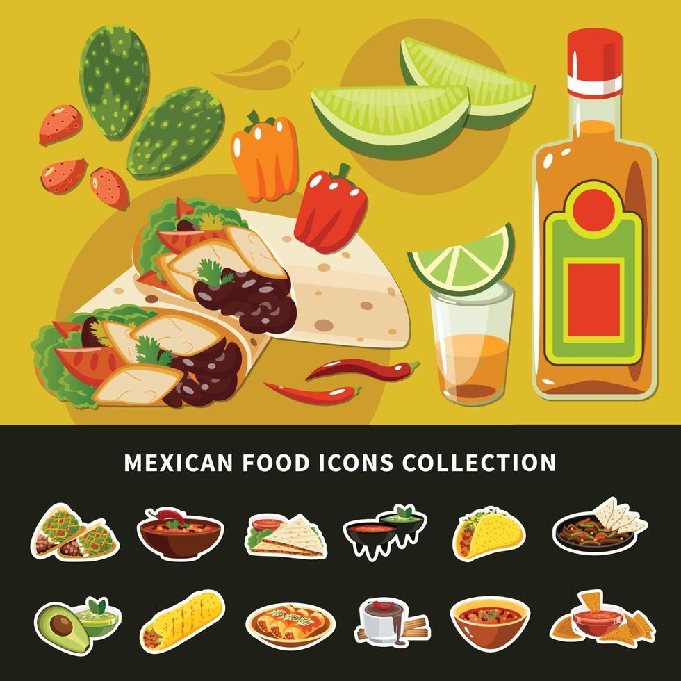 mexikansk mat ikoner samling vektorillustration vektor