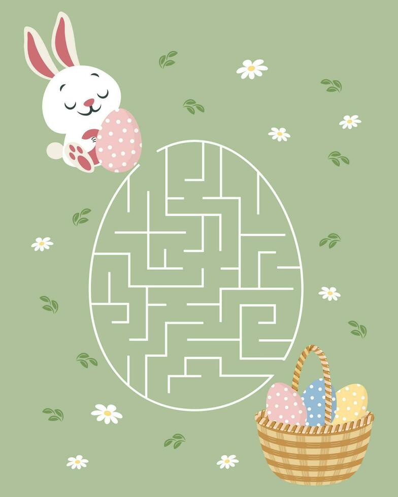 Matze Spiel, Hase mit ein Ei und ein Korb von Ostern Eier. Kinder- lehrreich Puzzle. Illustration, Vektor