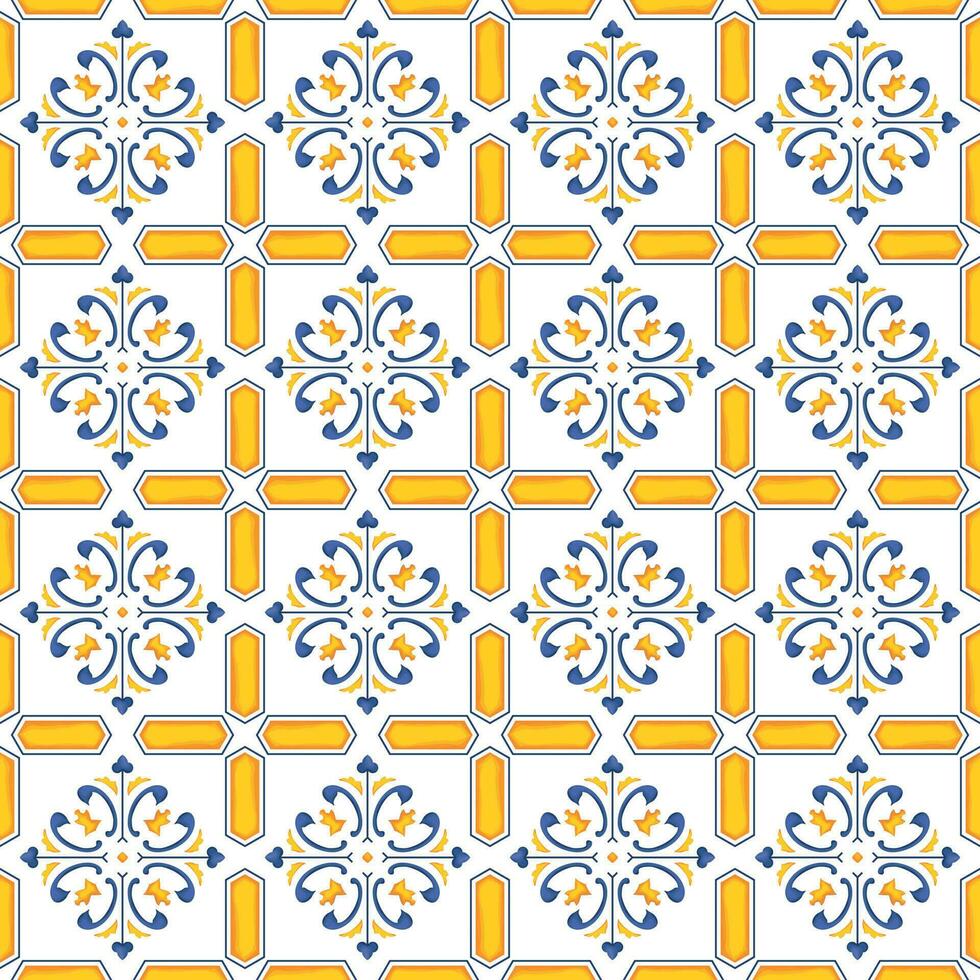 medelhavs mönster blå och gul tema vektor