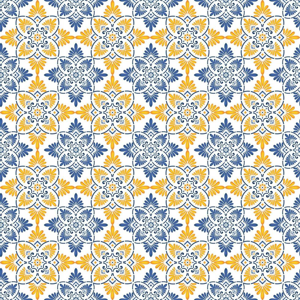 medelhavs mönster blå och gul tema vektor