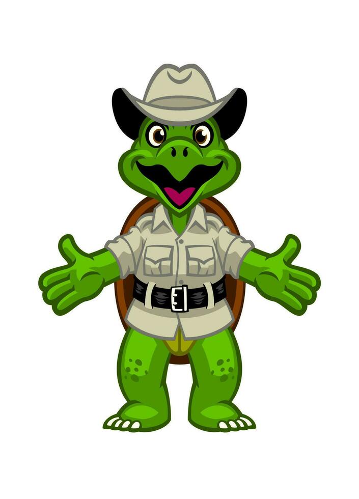 Grün Schildkröte Karikatur komisch im Ranger Zoo Bewahrer Uniform vektor