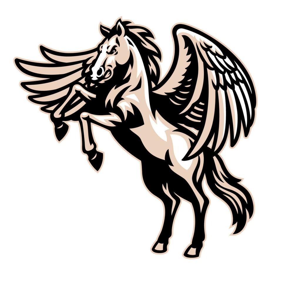 Stehen geflügelt Weiß Pferd Maskottchen Logo vektor