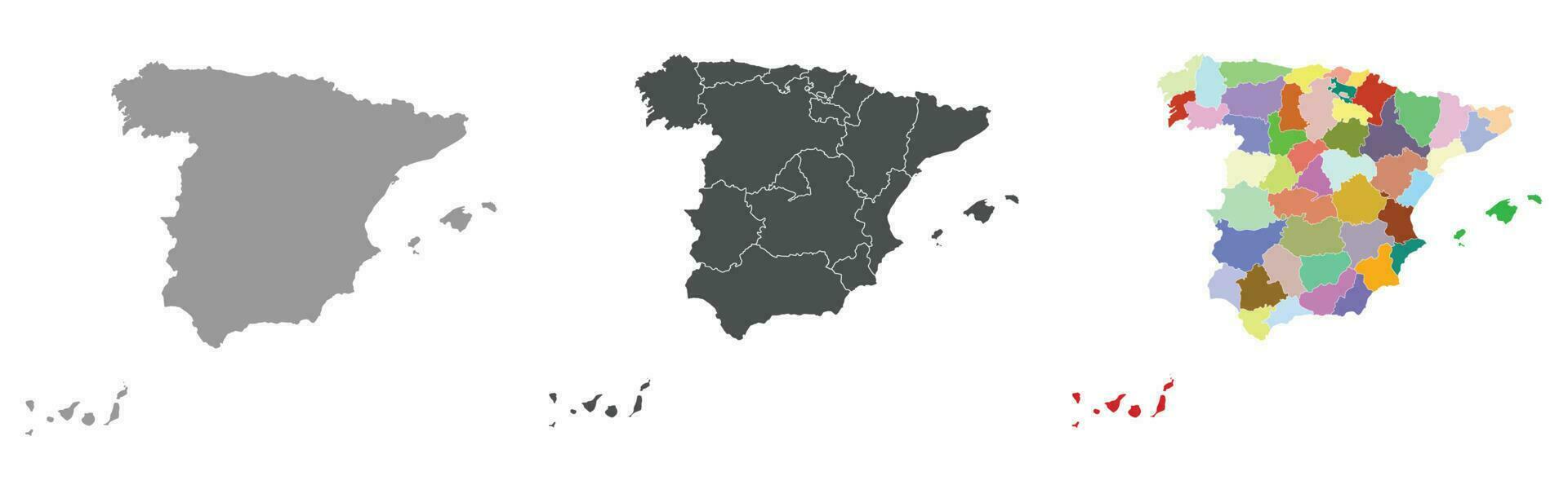 Spanien Karta uppsättning på färgad och grå vektor