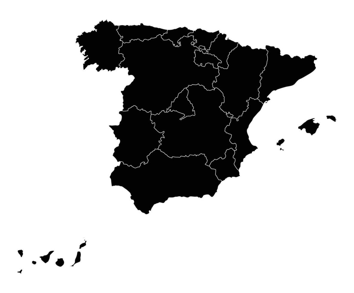 Spanien Karte auf das schwarz Farbe von Regionen Karte vektor