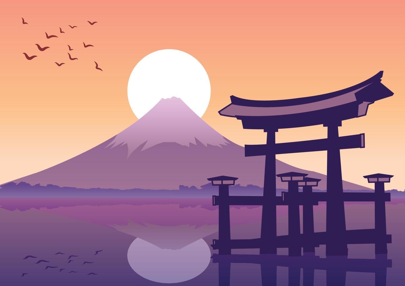 das berühmte Wahrzeichen von Torii im japanischen Silhouette-Stil vektor